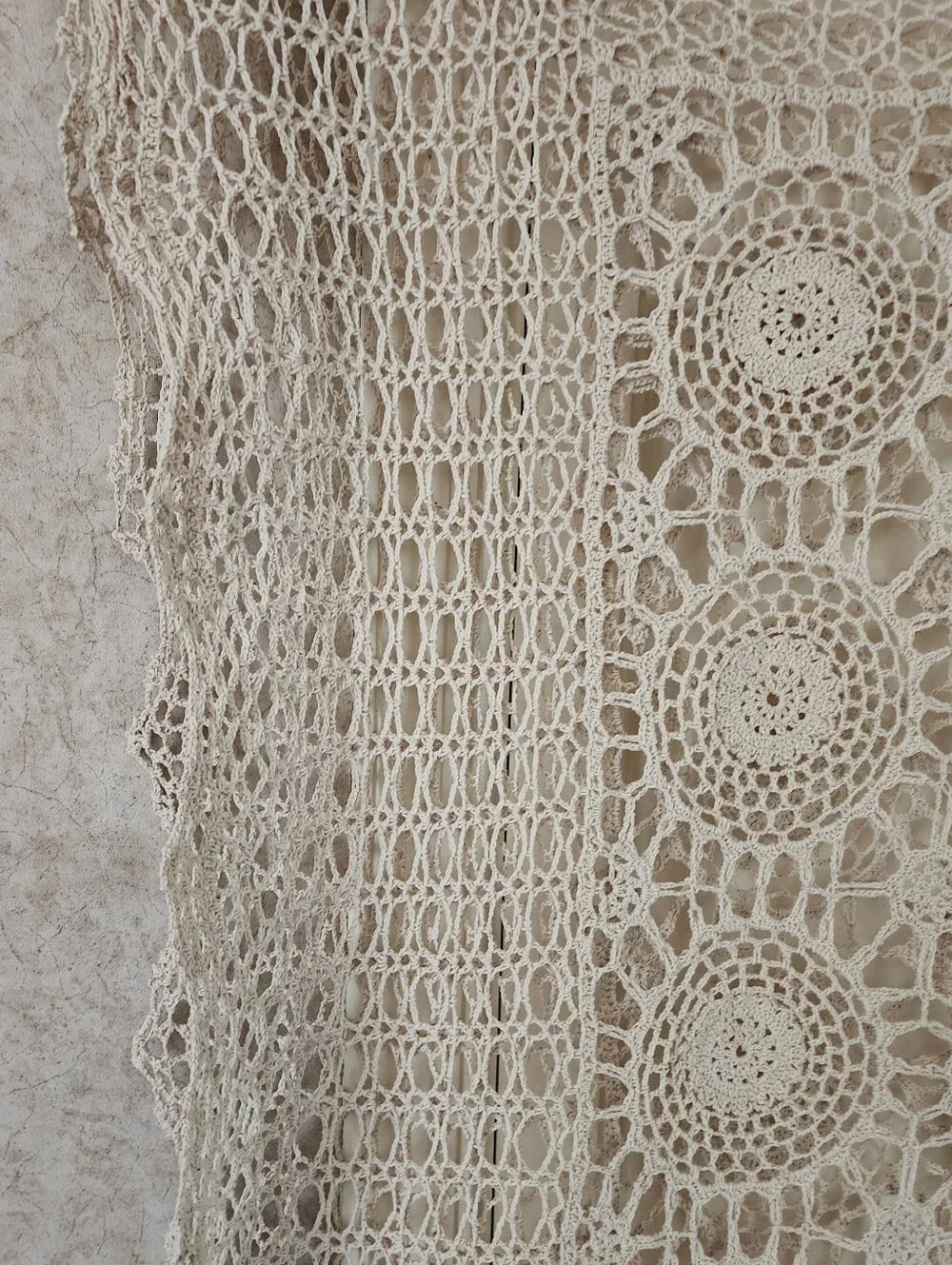NWT.Beige Hand Work  Crochet Lace Tablecloth  Neutral Table Linen 100% Cotton.